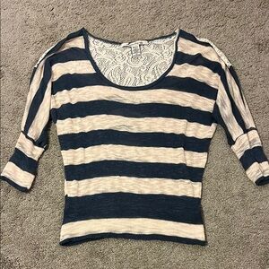 Striped Navy and Beige Knit Top